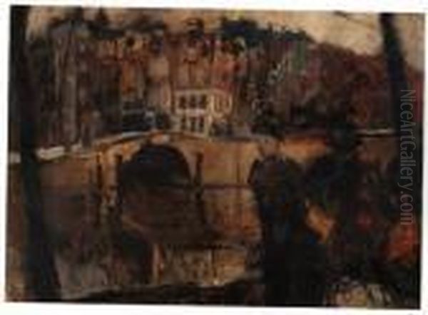 The Corner Of The Keizersgracht 
And Reguliersgracht, Amsterdam,with Figures In The Foreground Oil Painting by George Hendrik Breitner