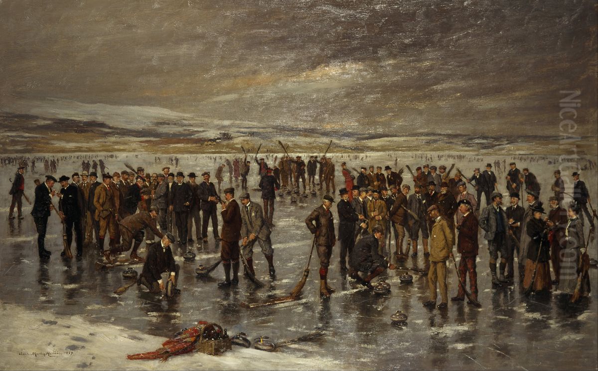 Curling at Carsebreck Oil Painting by Charles Martin Hardie