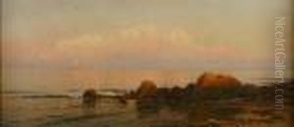 Afterglow, Low Tide, Plymouth, Massachusetts Oil Painting by Alfred Thompson Bricher