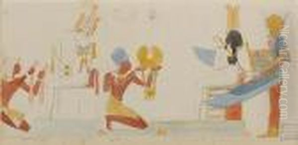 A Study Of A Relief Representing
 Seti I Making Ritual Offerings To Osiris In The Temple Of Seti I, 
Abydos, Egypt Oil Painting by Frederick Arthur Bridgman