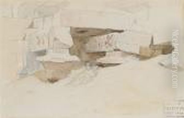 The Entrance Of The Temple Of 
Luxor, Showing The Eastern Obelisk; Kom Ombo; A Figure Resting By A 
Burial Temple Oil Painting by Frederick Arthur Bridgman