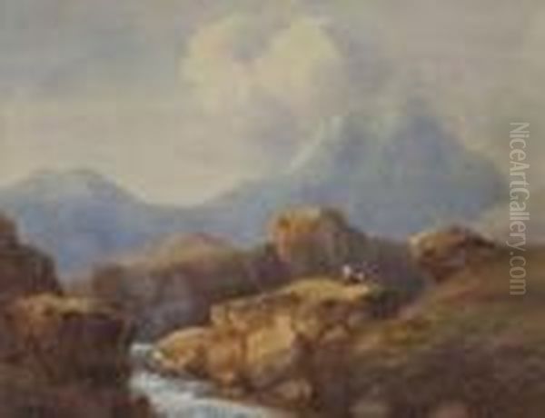Mountain Stream Oil Painting by Henry Bright