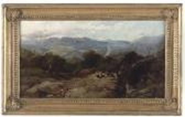 Highland Landscape With A Young Girl Returning To A Crofter'scottage By A Watermill Oil Painting by Henry Bright