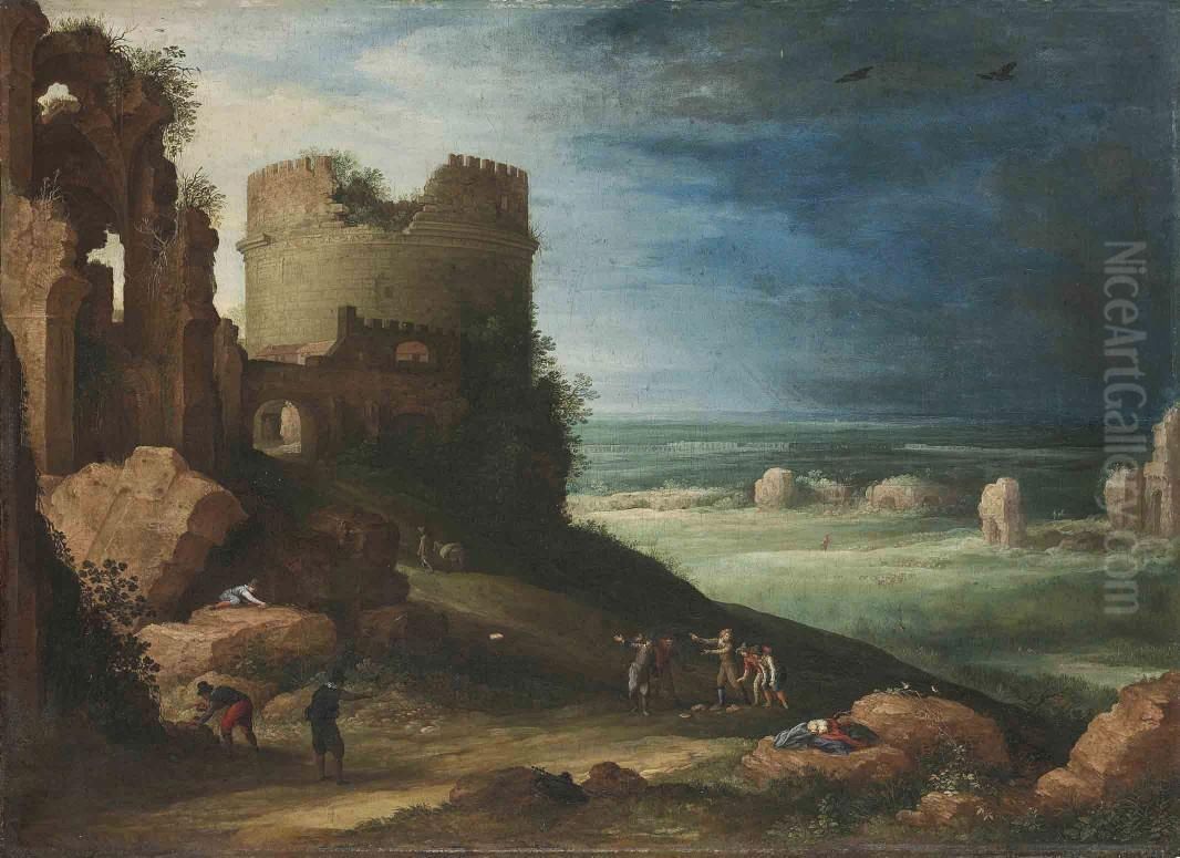Capriccio Of The Via Appia 
Antica, Near Rome, With The Tomb Ofcecilia Metella And The Claudian 
Aqueduct Oil Painting by Paul Bril