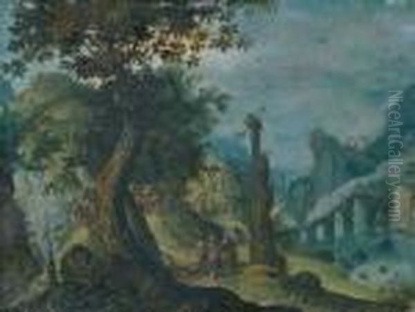 Phantastische Landschaft Mit Christus Und
Den Emmausjungern. Oil Painting by Paul Bril