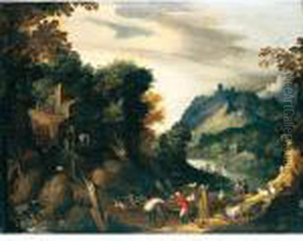 Paesaggio Fluviale Con Figure E Animali Oil Painting by Paul Bril