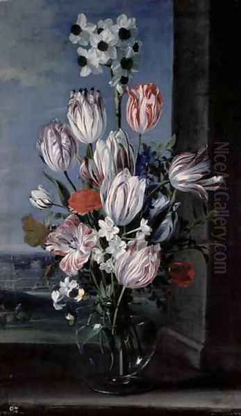 Flowers in a Crystal Vase Oil Painting by Jan van den Hecke