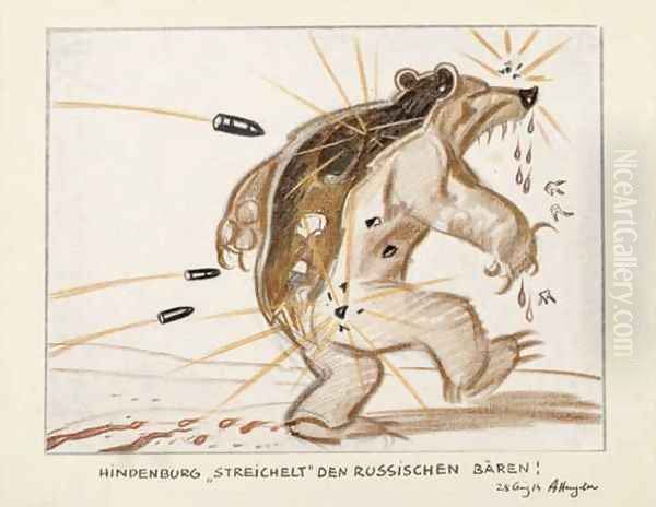 Hindenburg pets the Russian Bear Oil Painting by Adolf Hengeler