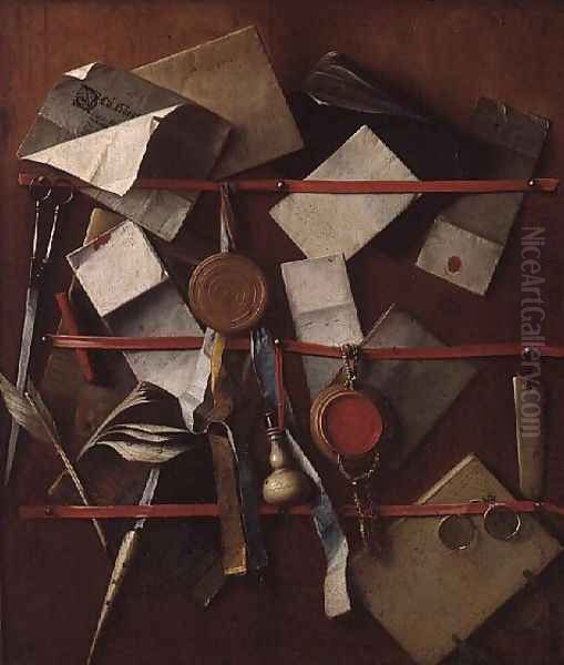 Still Life Letter Rack Oil Painting by Samuel Van Hoogstraten