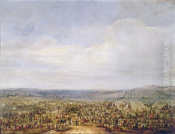 Military Encampment Oil Painting by Robert van den Hoecke