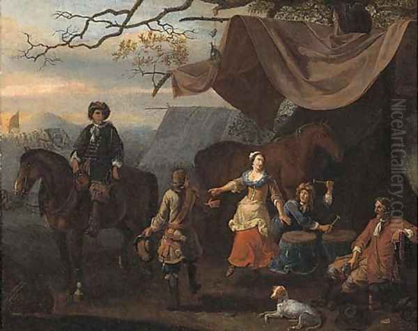 A military encampment with merrymakers at a tent Oil Painting by Abraham Danielsz. Hondius