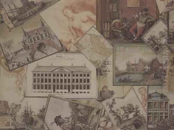 A Trompe Loeil of Twenty five drawings and watercolours Oil Painting by Carolus Hellebaut