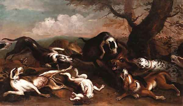 A Boar Hunt Oil Painting by Abraham Danielsz. Hondius