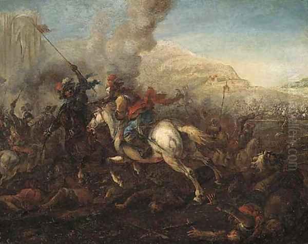 A cavalry battle Oil Painting by or Huchtenburgh, Jan van Huchtenberg