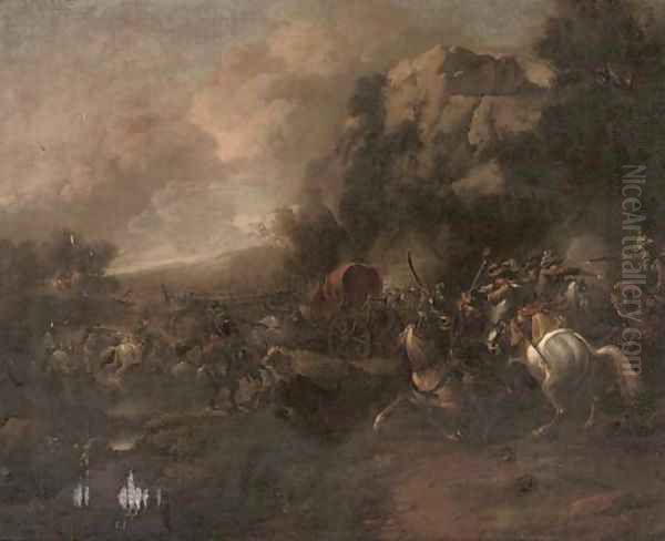 A cavalry skirmish Oil Painting by or Huchtenburgh, Jan van Huchtenberg