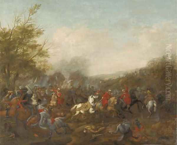 A cavalry skirmish 2 Oil Painting by or Huchtenburgh, Jan van Huchtenberg