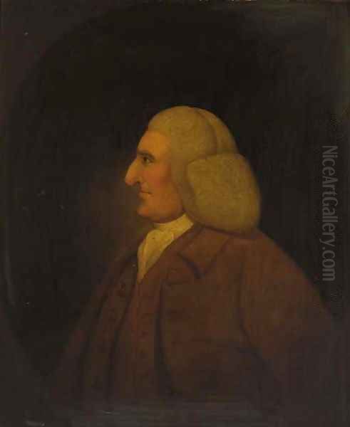 Portrait of a gentleman, half-length, in a brown coat and waistcoat, feigned oval Oil Painting by William Hoare Of Bath