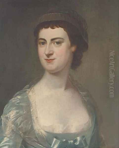 Portrait of Mrs Mary Knowles (1733-1807), bust-length, in a blue dress Oil Painting by William Hoare Of Bath