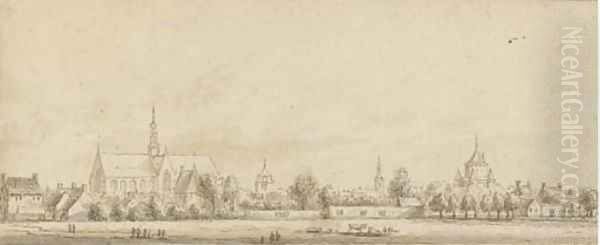 View of a cathedral town Oil Painting by Jan The Younger Vermeer Van Haarlem