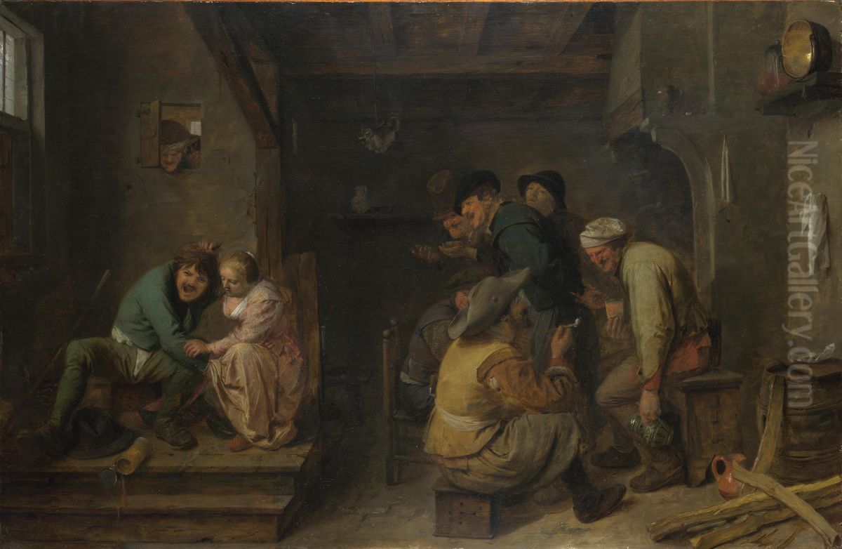 Tavern Scene Oil Painting by Adriaen Brouwer