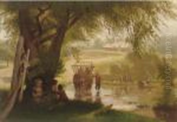 Crossing The Stream Oil Painting by John George Brown