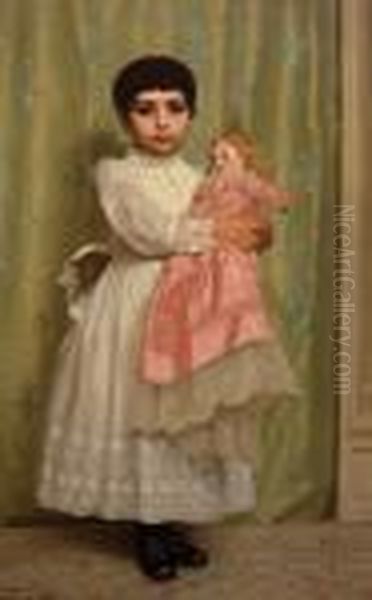 Little Girl With Her Doll Oil Painting by John George Brown
