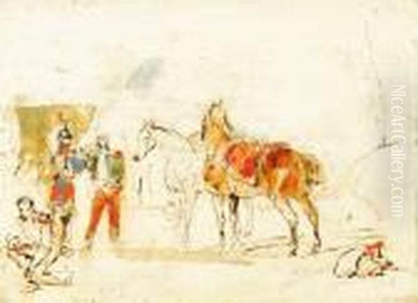 Etude De Cavaliers Oil Painting by John Lewis Brown