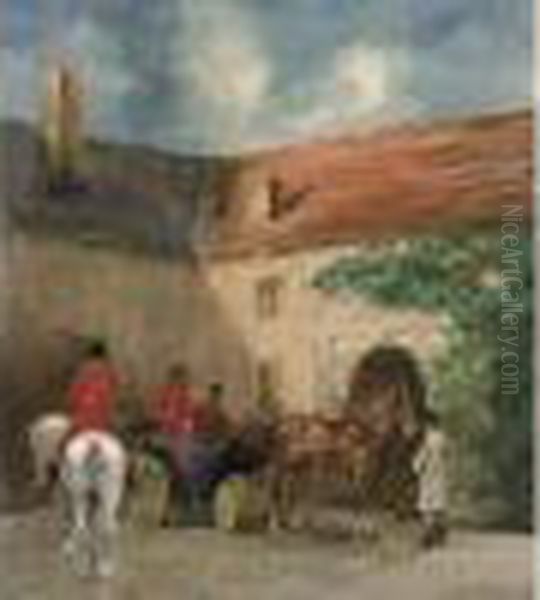 L'attelage
 Dans La Cour Oil Painting by John Lewis Brown