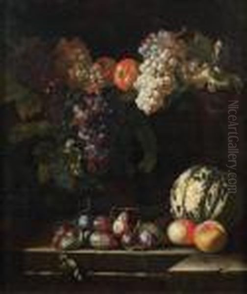  Nature Morte Aux Raisins, 
Melon Et Autres Fruits  Oil Painting by Abraham Brueghel