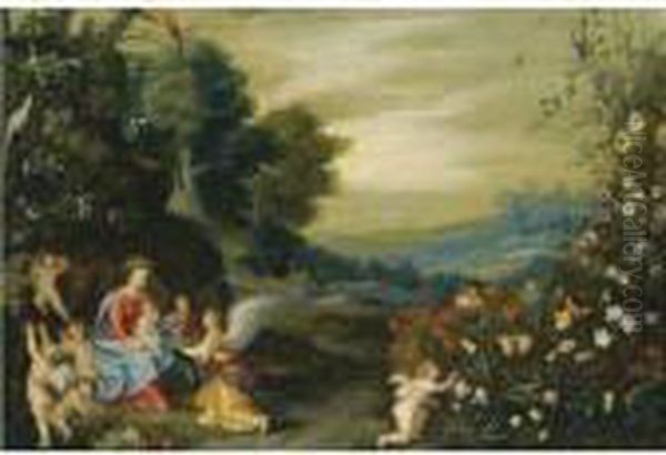 An Extensive Landscape With The Rest On The Flight To Egypt Oil Painting by Jan The Elder Brueghel