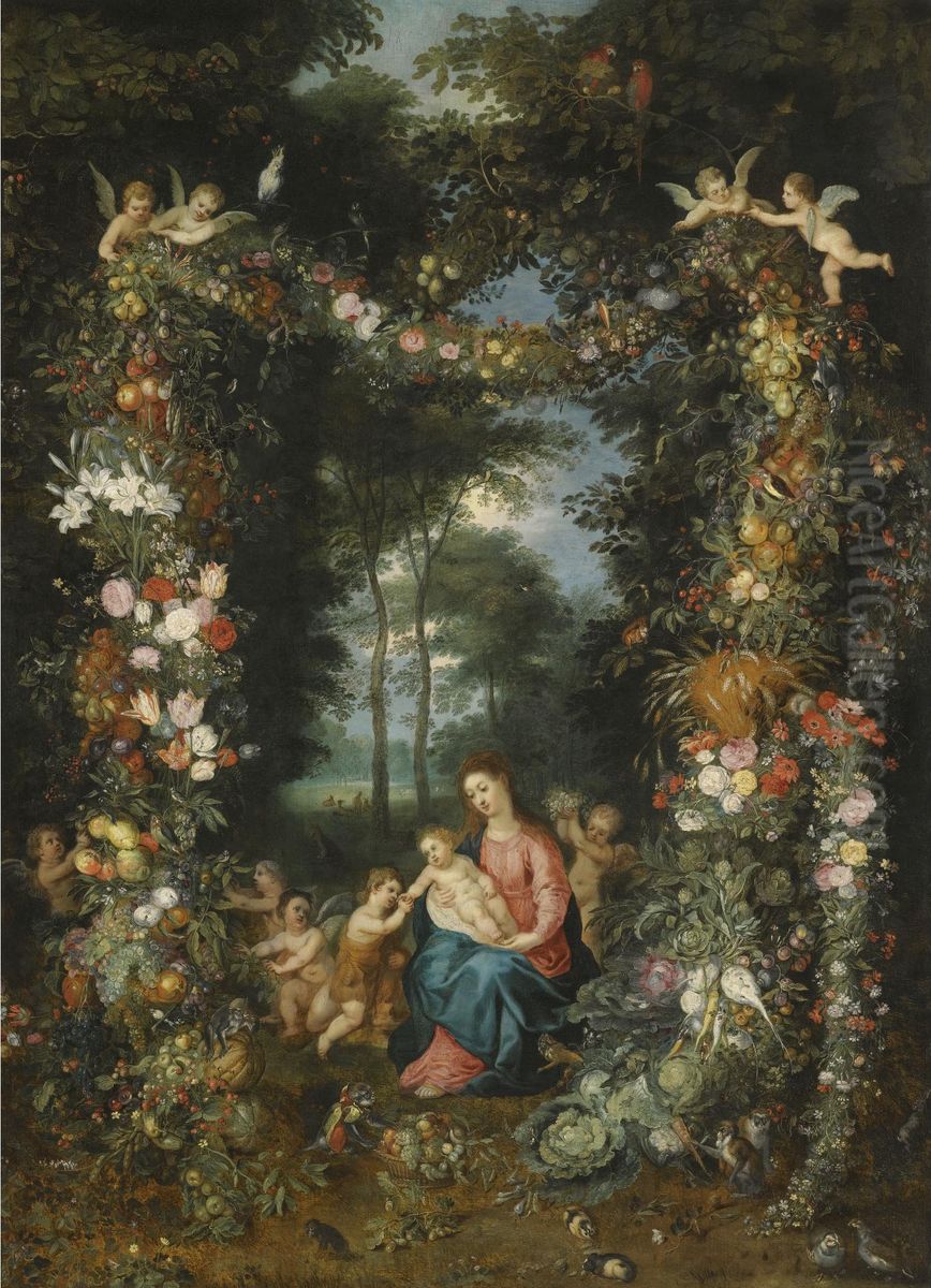The Virgin And Child With The 
Infant St. John The Baptist, Surrounded By Garlands And Swags Of Fruit 
And Flowers Oil Painting by Jan Brueghel the Younger
