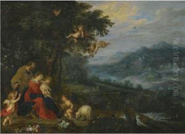 A Wooded River Landscape With The Holy Family And The Infant St.john The Baptist Oil Painting by Jan Brueghel the Younger