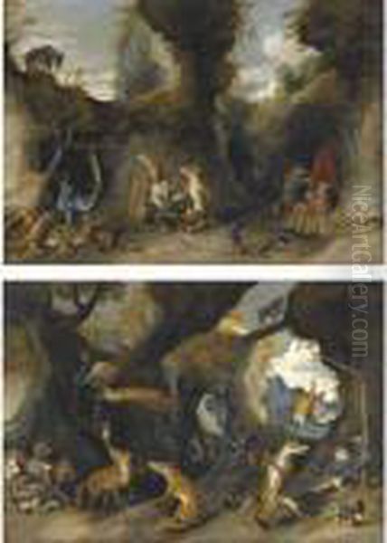 A Pair Of Allegories Derived From The 
Reinaertcyclus 
 Orfables Of Reynard The Fox Oil Painting by Jan Brueghel the Younger