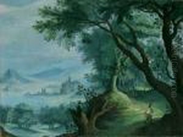 Waldlandschaft Mit Fluss Im Tal.
 Ol Auf Kupfer. H 20; B 27 Cm. Gutachten K. Ertz. Provenienz: 
Suddeutsche Privatsammlung. Das Bislang Immer In Privatbesitz Gewesene 
Und Daher Unbekannte Gemalde Kann Als Eine Qualitatvolle Bereicherung 
Dem Umfangre Oil Painting by Jan Brueghel the Younger