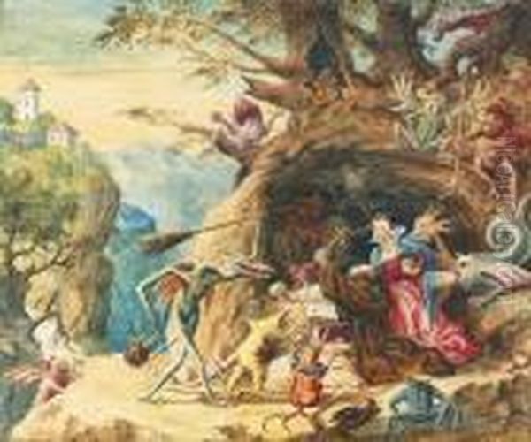 Die Versuchung Des Hl. Antonius. Oil Painting by Pieter The Elder Brueghel