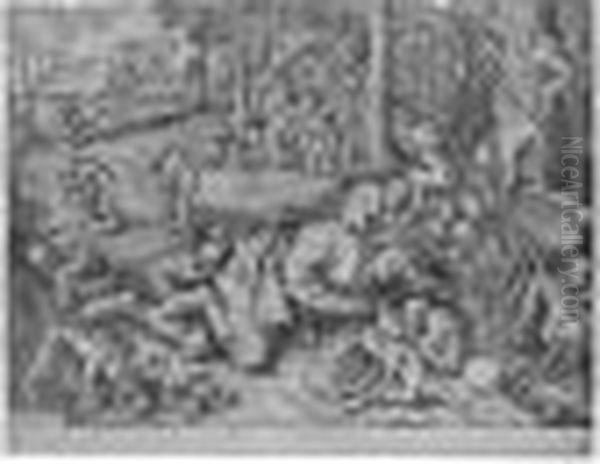 The Sleeping Peddler Surrounded 
By Monkeys, Who Are Playing With His Goods (holl., Bast.148; L.52) Oil Painting by Pieter The Elder Brueghel