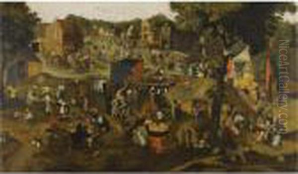 A Performance Of The Farce 
Een Cluyte Van Plaeyerwater
 ('a Clod From A Plaeyerwater') At A Flemish Village Kermesse Oil Painting by Pieter The Younger Brueghel