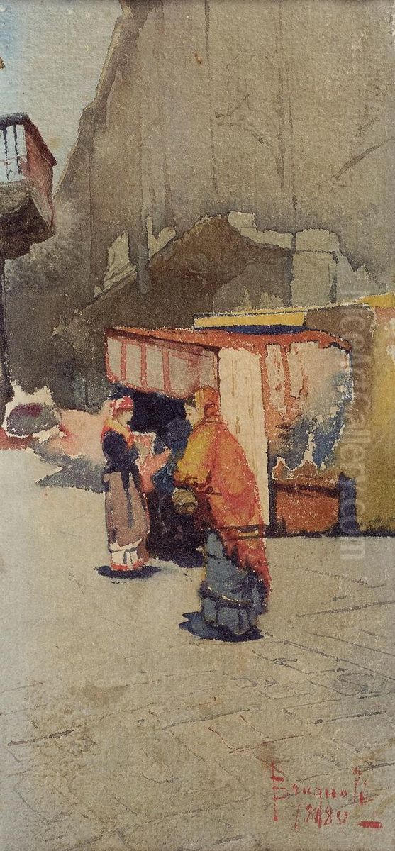 Donne Al Mercato Oil Painting by Emanuele Brugnoli