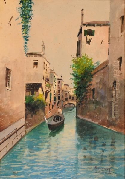 Canale Veneziano Con Gondola Oil Painting by Emanuele Brugnoli
