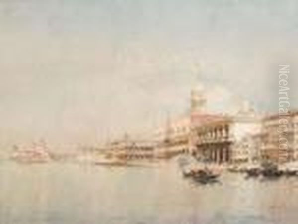Riva Degli Schiavoni Verso Piazzetta San Marco Oil Painting by Emanuele Brugnoli