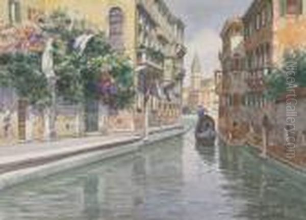 Canale Veneziano Con Gondola Oil Painting by Emanuele Brugnoli