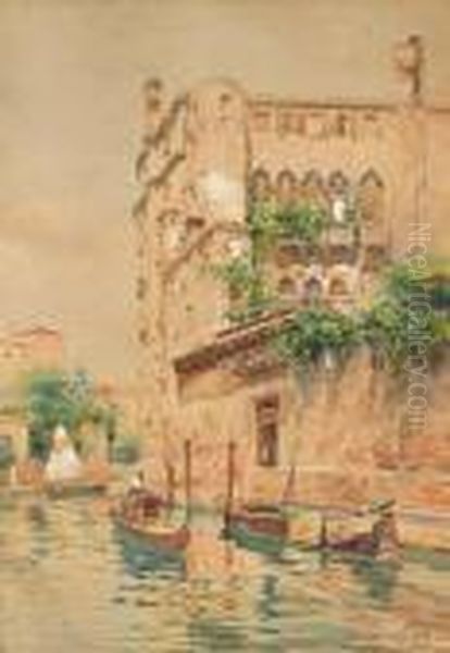 Venezia, Canale Con Palazzo Moresco Oil Painting by Emanuele Brugnoli
