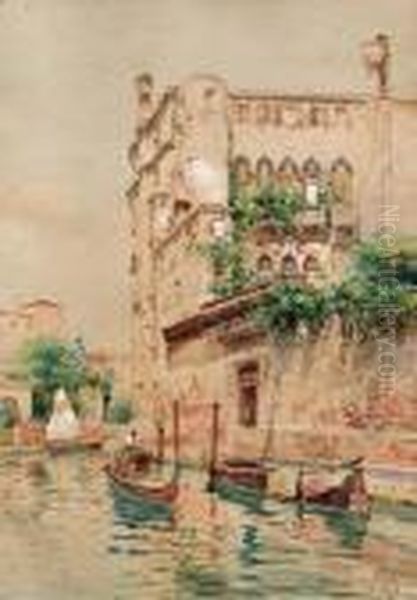 Canale Veneziano Con Gondola Oil Painting by Emanuele Brugnoli