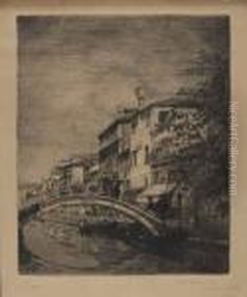 Ponte Veneziano 1915 Oil Painting by Emanuele Brugnoli