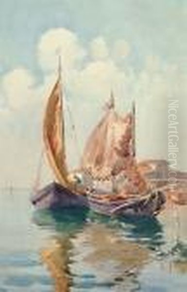 Pescherecci In Laguna Oil Painting by Emanuele Brugnoli