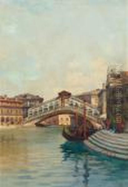 Ponte Di Rialto A Venezia Oil Painting by Emanuele Brugnoli