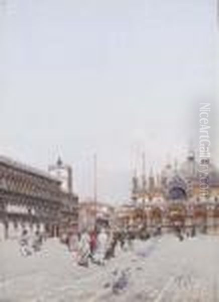 Venezia, Passeggio In Piazza San Marco Oil Painting by Emanuele Brugnoli