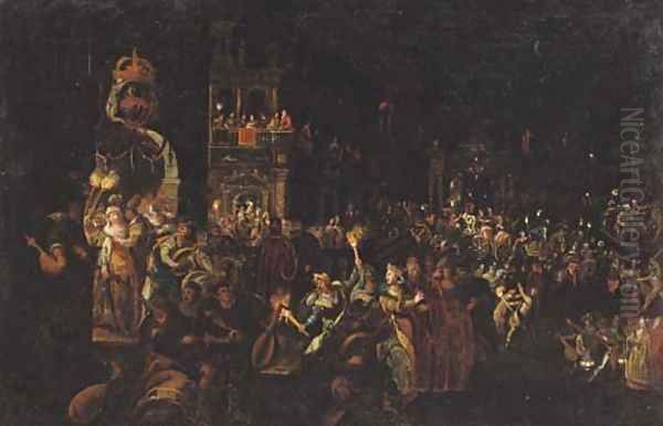 A carnival at night Oil Painting by Joseph the Younger Heintz