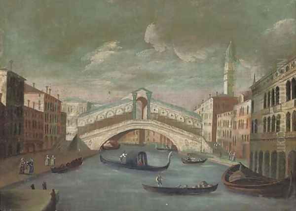 The Grand Canal, looking towards to the Rialto Bridge, Venice Oil Painting by Joseph the Younger Heintz