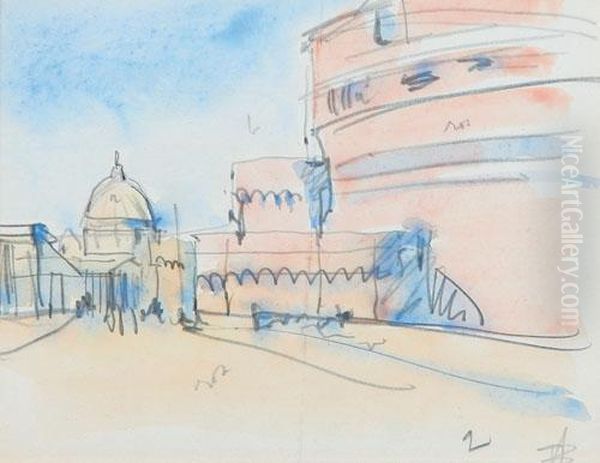 Scorcio Cittadino Oil Painting by Anselmo Bucci